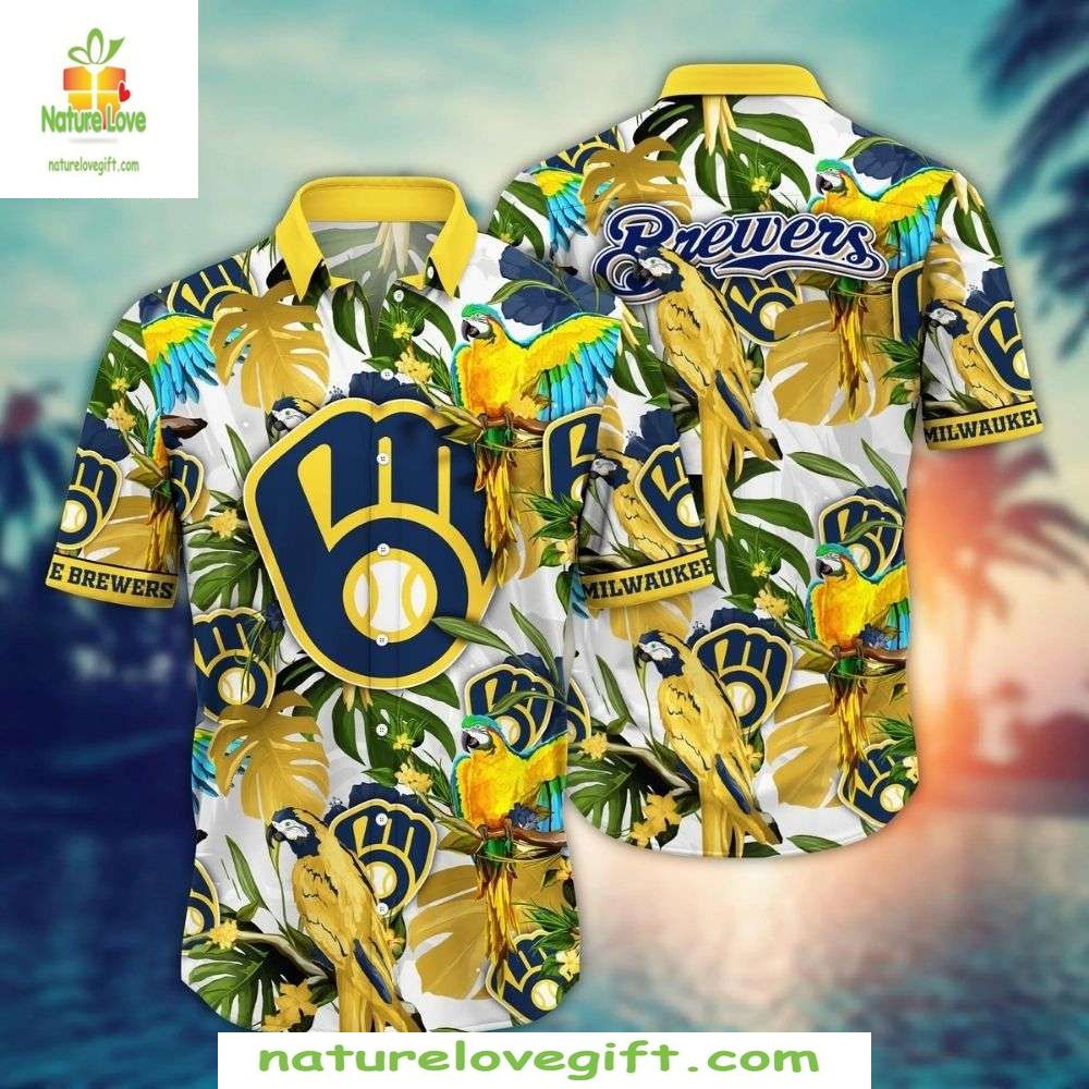 Milwaukee Brewers Hawaiian Parrot Paradise Tropical - Adult & Kids T-Shirts, Sweatshirts & Hoodies apparel design preview 1