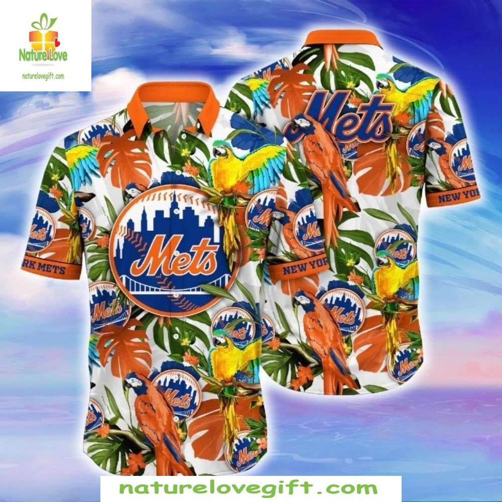 NY Mets Hawaiian Exotic Bird Baseball Apparel Parrot - Adult & Kids T-Shirts, Sweatshirts & Hoodies apparel design preview 1