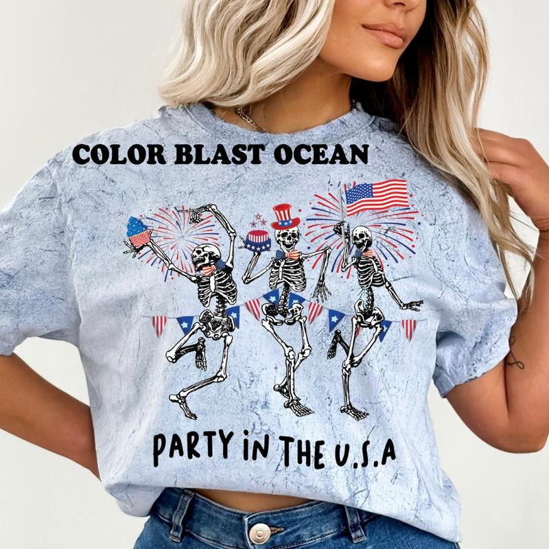 Party USA Skeletons Comfort Colors Relaxed Fit - Adult & Kids T-Shirts, Sweatshirts & Hoodies apparel design preview 1