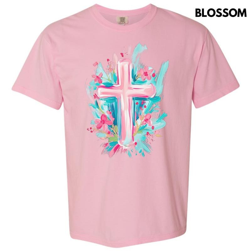 Pastel Brushstroke Cross Comfort Colors 'NLB' - Adult & Kids T-Shirts, Sweatshirts & Hoodies apparel design preview 1