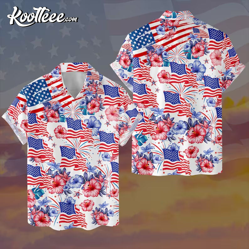Patriotic 4th Of July Flower American Flag Hawaiian - Adult & Kids T-Shirts, Sweatshirts & Hoodies apparel design preview 1