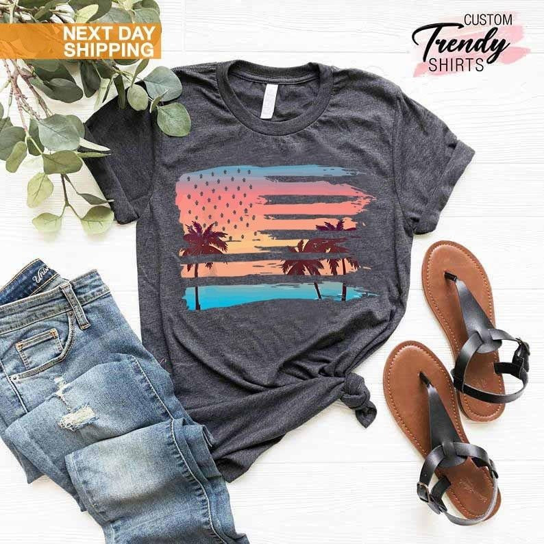 Patriotic Beach American Flag Summer Vacation - Adult & Kids T-Shirts, Sweatshirts & Hoodies apparel design preview 1