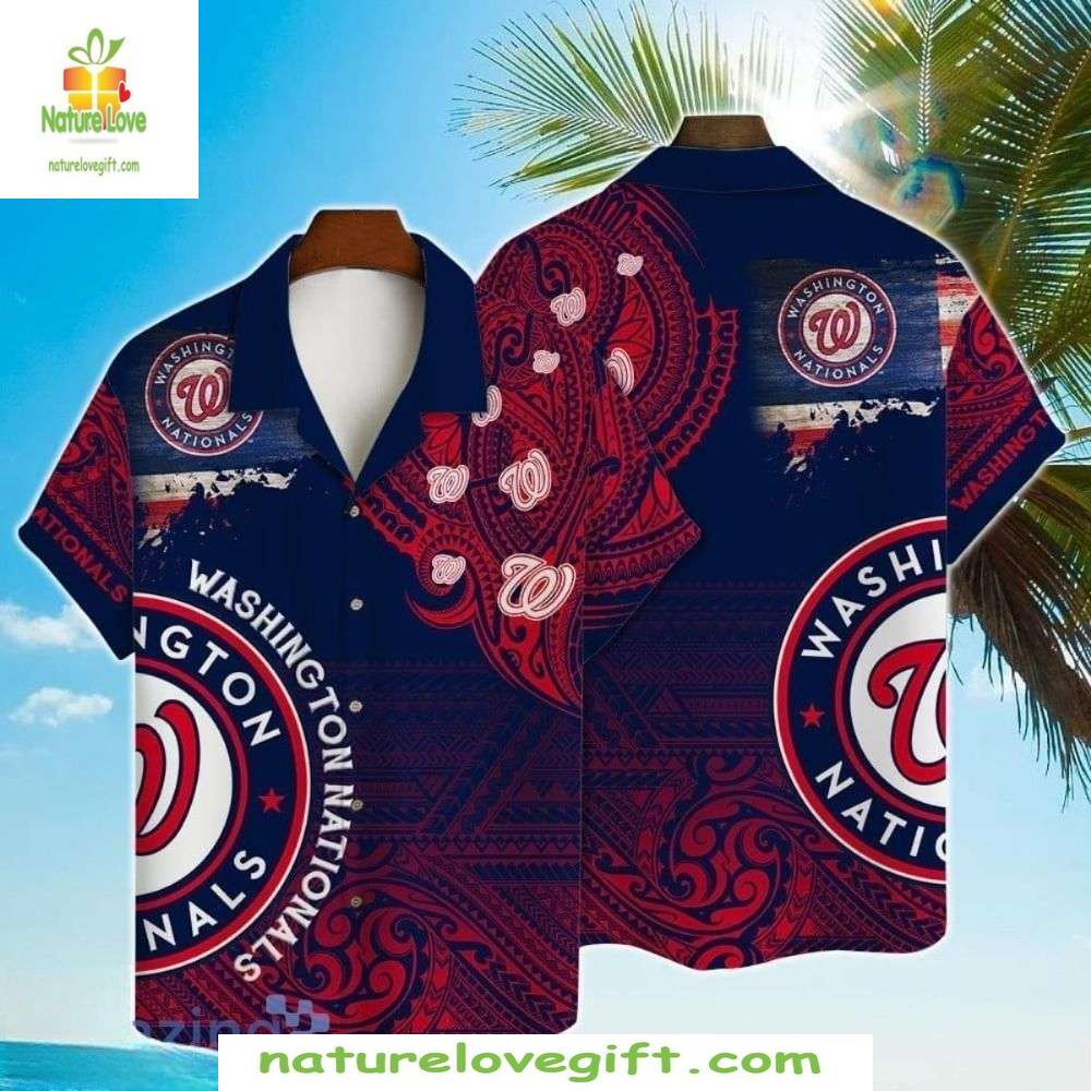 Washington Nationals MLB Hawaiian Patriotic Paisley - Adult & Kids T-Shirts, Sweatshirts & Hoodies apparel design preview 1