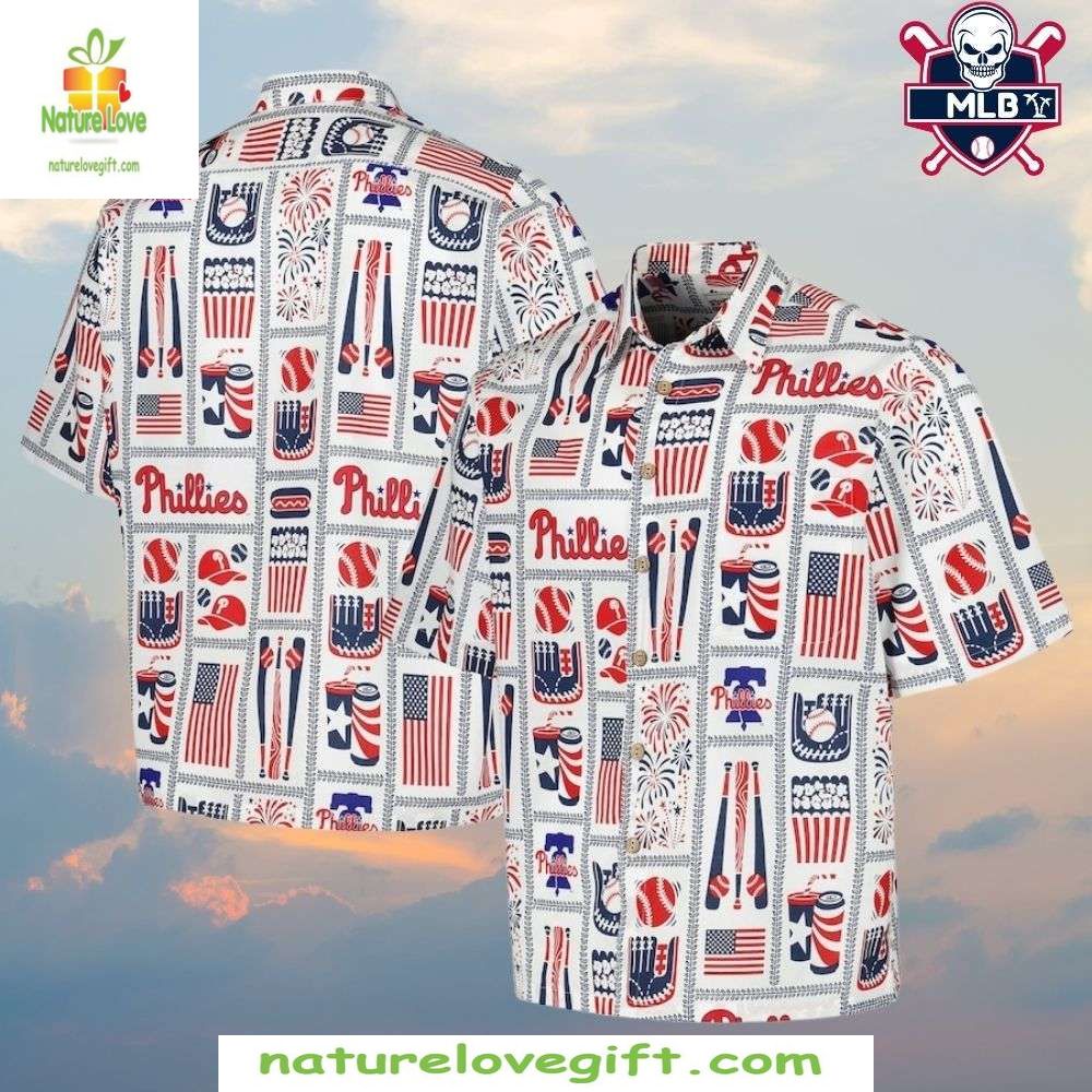 MLB Phillies Hawaiian Patriotic Fireworks Aloha - Adult & Kids T-Shirts, Sweatshirts & Hoodies apparel design preview 1