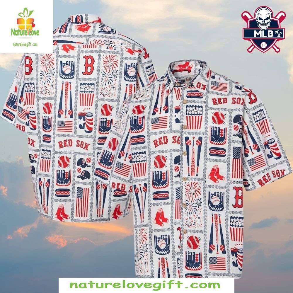 Boston Red Sox Hawaiian Patriotic Fanfare Tropical - Adult & Kids T-Shirts, Sweatshirts & Hoodies apparel design preview 1