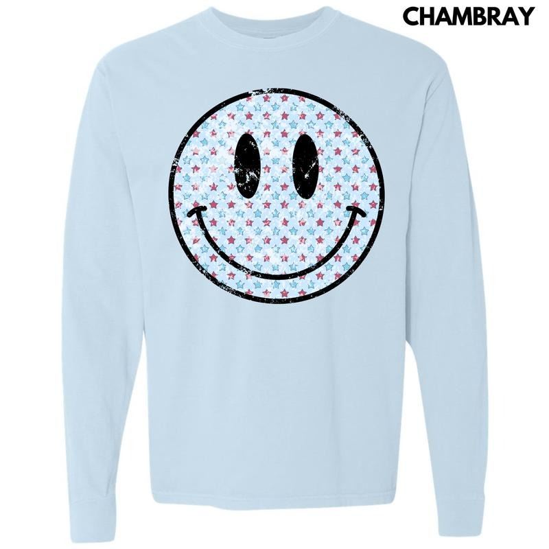 Patriotic Stars Happy Face Comfort Colors 'NLB' - Adult & Kids T-Shirts, Sweatshirts & Hoodies apparel design preview 1