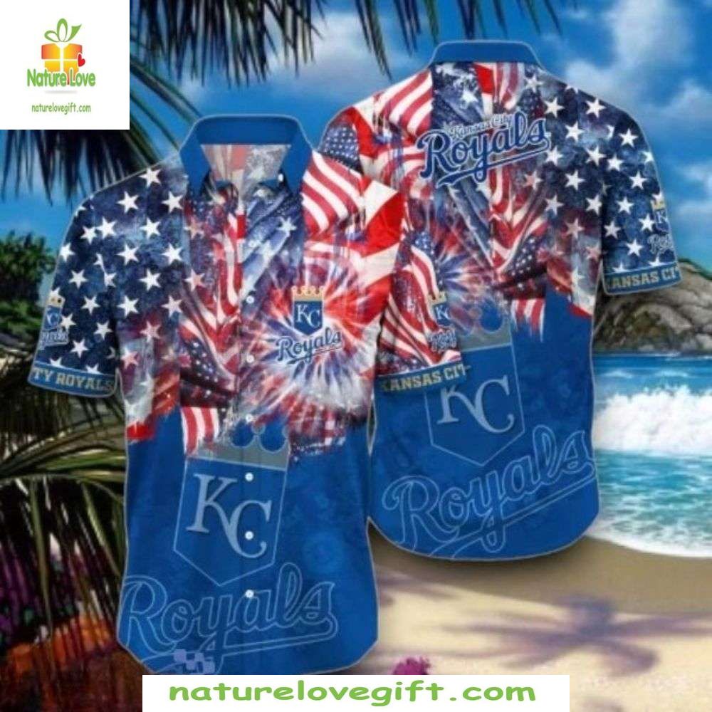 Kansas City Royals Hawaiian Patriotic Stars Baseball - Adult & Kids T-Shirts, Sweatshirts & Hoodies apparel design preview 1