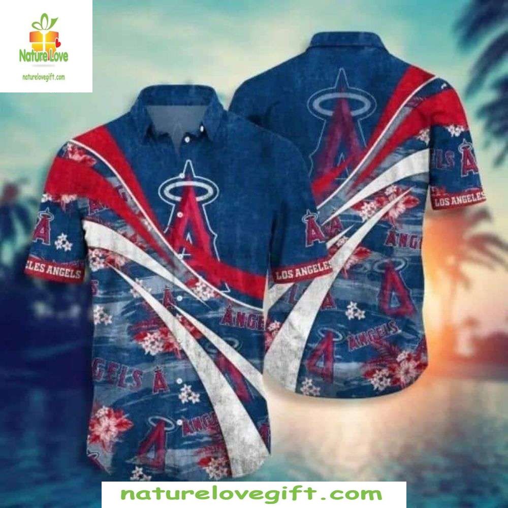 LA Angels Hawaiian Patriotic Stripes Hibiscus Flowers - Adult & Kids T-Shirts, Sweatshirts & Hoodies apparel design preview 1