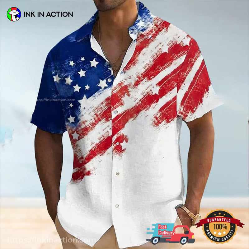 Patriotic USA Flag Button Hawaiian - Adult & Kids T-Shirts, Sweatshirts & Hoodies apparel design preview 1