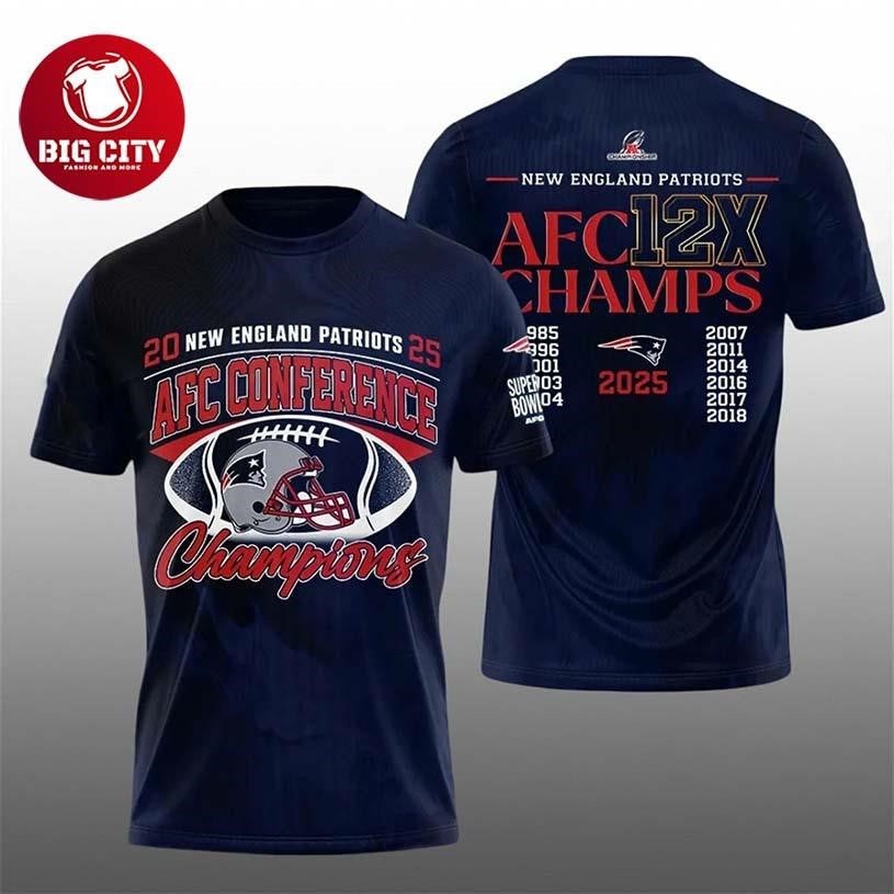 Patriots 2025 AFC Conference Champions 12X Two Sided - Adult & Kids T-Shirts, Sweatshirts & Hoodies apparel design preview 1