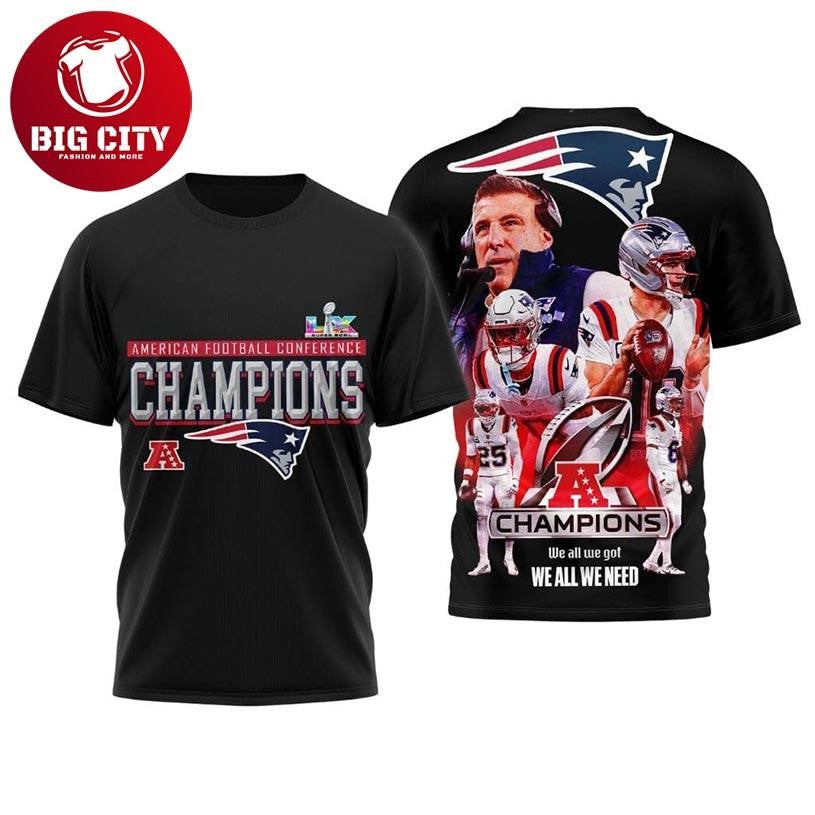 Patriots AFC Champions 2025 Team Roster Graphic Two - Adult & Kids T-Shirts, Sweatshirts & Hoodies apparel design preview 1