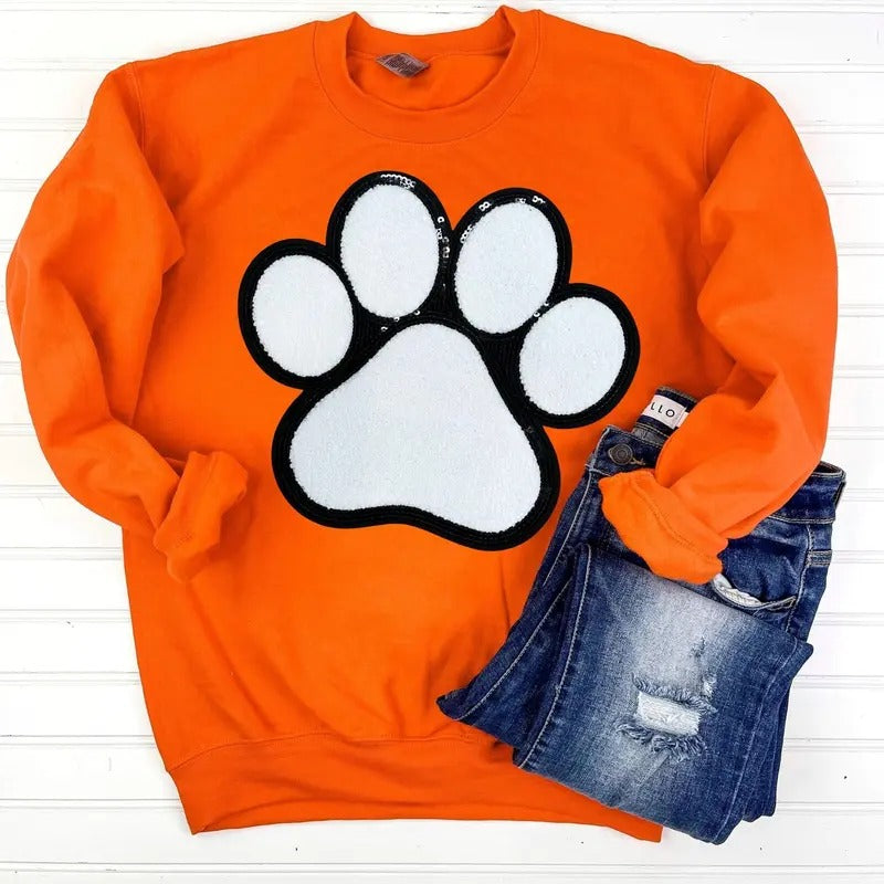 Paw Chenille Sequin Patch ORANGE - Adult & Kids T-Shirts, Sweatshirts & Hoodies apparel design preview 1