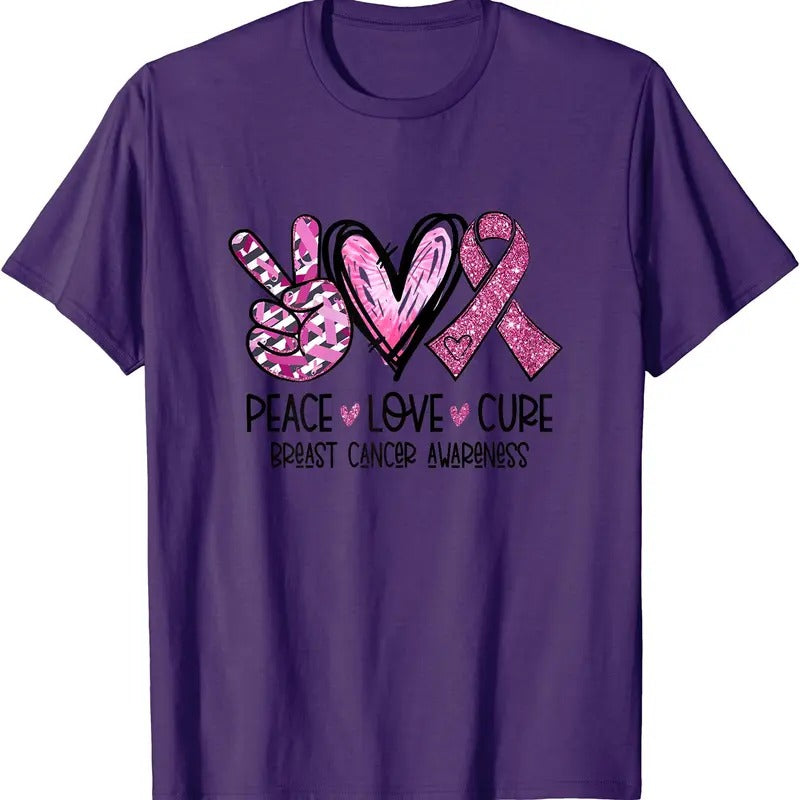 Peace Love Cure Pink Ribbon Cancer Breast Awareness - Adult & Kids T-Shirts, Sweatshirts & Hoodies apparel design preview 1