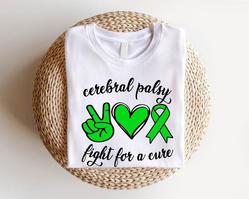 Peace Love Green Ribbon Fighter Cerebral Palsy - Adult & Kids T-Shirts, Sweatshirts & Hoodies apparel design preview 1