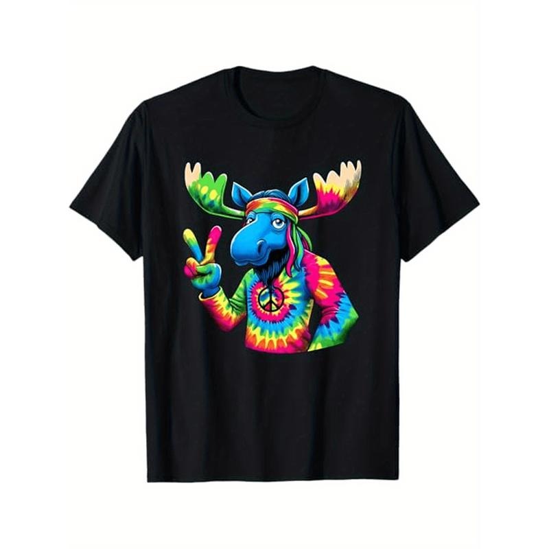 Peace Sign Tie Dye Moose 100% Cotton Dad Mom Friends - Adult & Kids T-Shirts, Sweatshirts & Hoodies apparel design preview 1