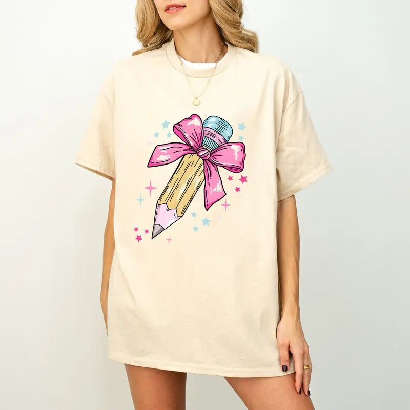 Pencil Coquette Bow Teacher Cute Preppy - Adult & Kids T-Shirts, Sweatshirts & Hoodies apparel design preview 1