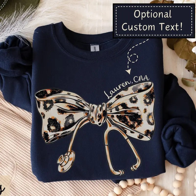 Personalizable Coquette Nurse Custom Name Leopard - Adult & Kids T-Shirts, Sweatshirts & Hoodies apparel design preview 1