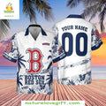 Boston Red Sox Hawaiian Custom Name Flower Pattern - Adult & Kids T-Shirts, Sweatshirts & Hoodies apparel design preview 1