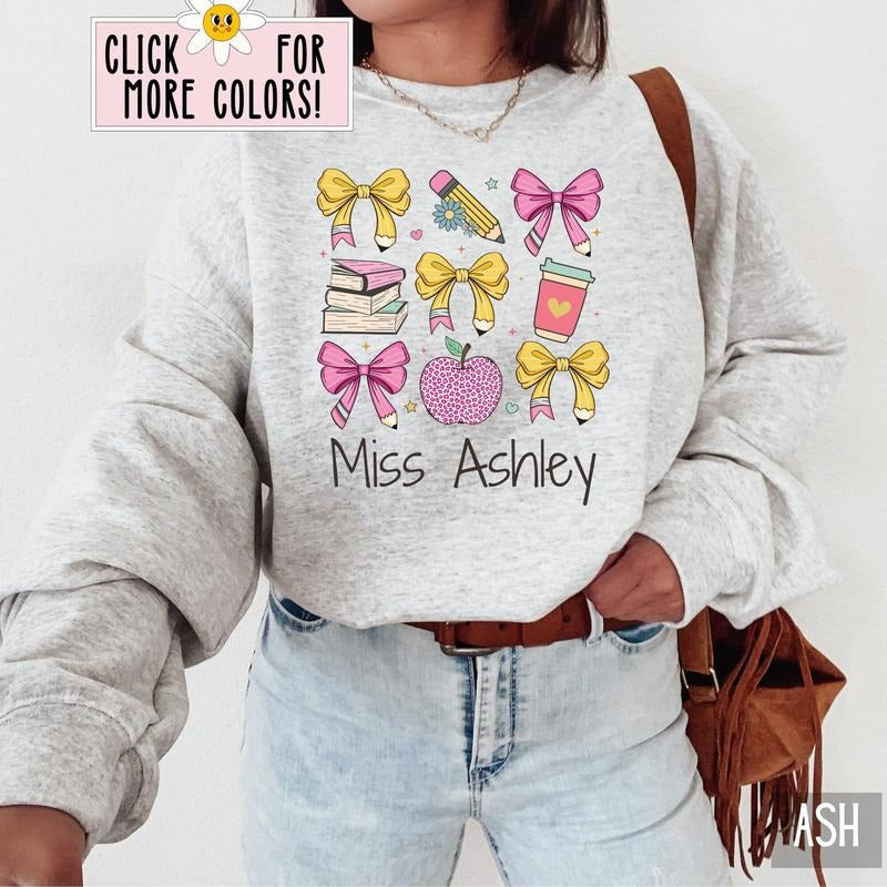 Personalized Coquette Teacher Back School Custom Bows - Adult & Kids T-Shirts, Sweatshirts & Hoodies apparel design preview 1
