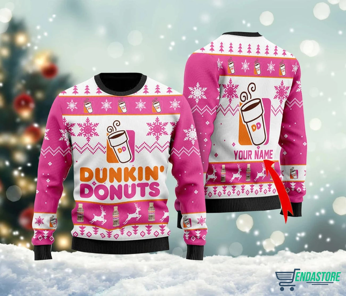 Personalized Custom Name Dunkin Donuts 3D Ugly Christmas Sweater - Holiday Gift product image
