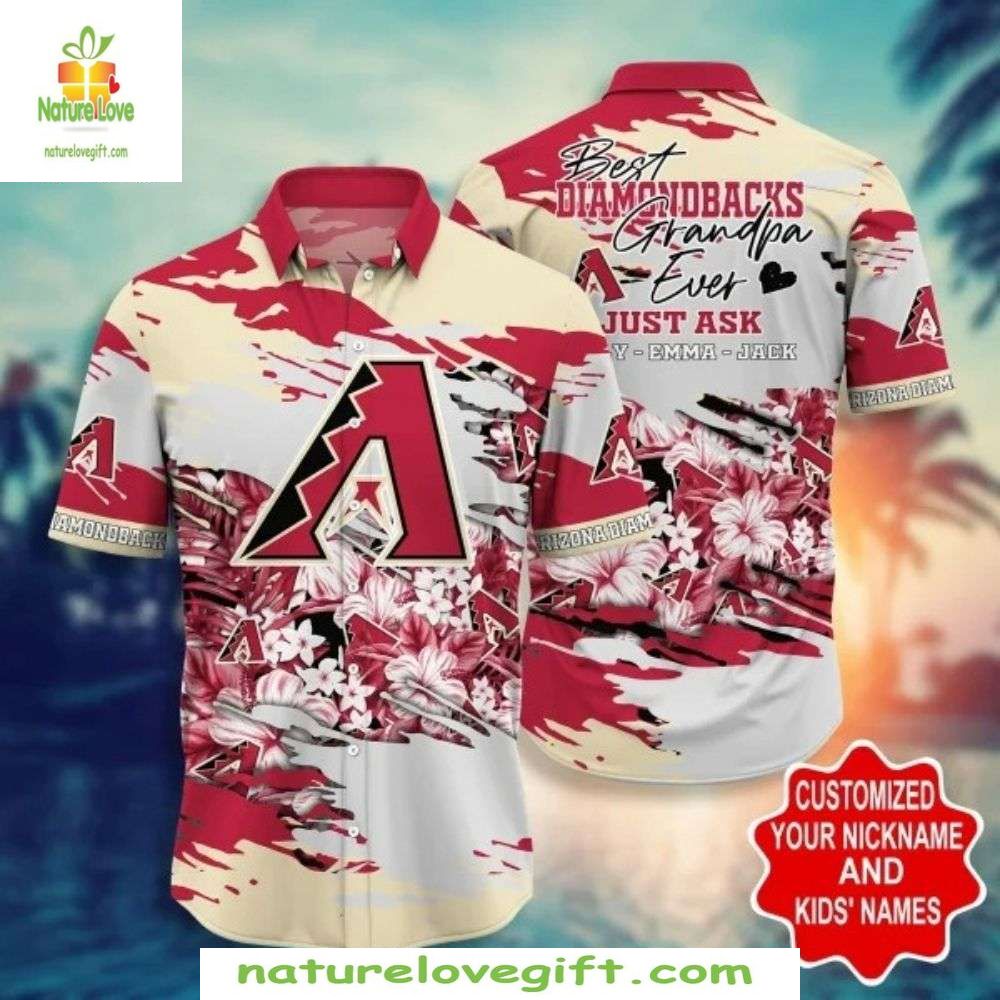 Arizona Diamondbacks Hawaiian for Grandpa Floral - Adult & Kids T-Shirts, Sweatshirts & Hoodies apparel design preview 1