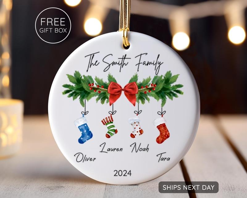 Personalized Family 4 Ornament Custom Stocking Names - Adult & Kids T-Shirts, Sweatshirts & Hoodies apparel design preview 1