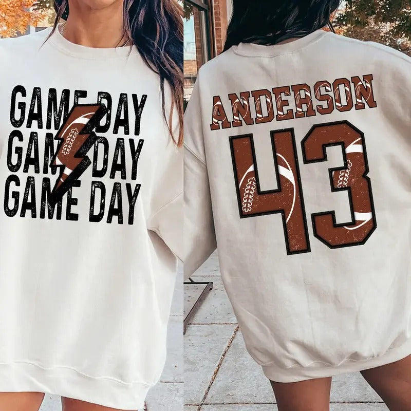 Personalized Football Mom Custom Game Day Child Name - Adult & Kids T-Shirts, Sweatshirts & Hoodies apparel design preview 1