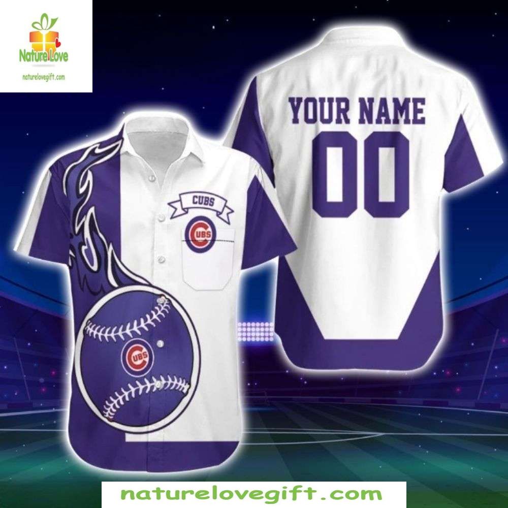 Chicago Cubs Hawaiian Personalized Purple Pinstripe - Adult & Kids T-Shirts, Sweatshirts & Hoodies apparel design preview 1