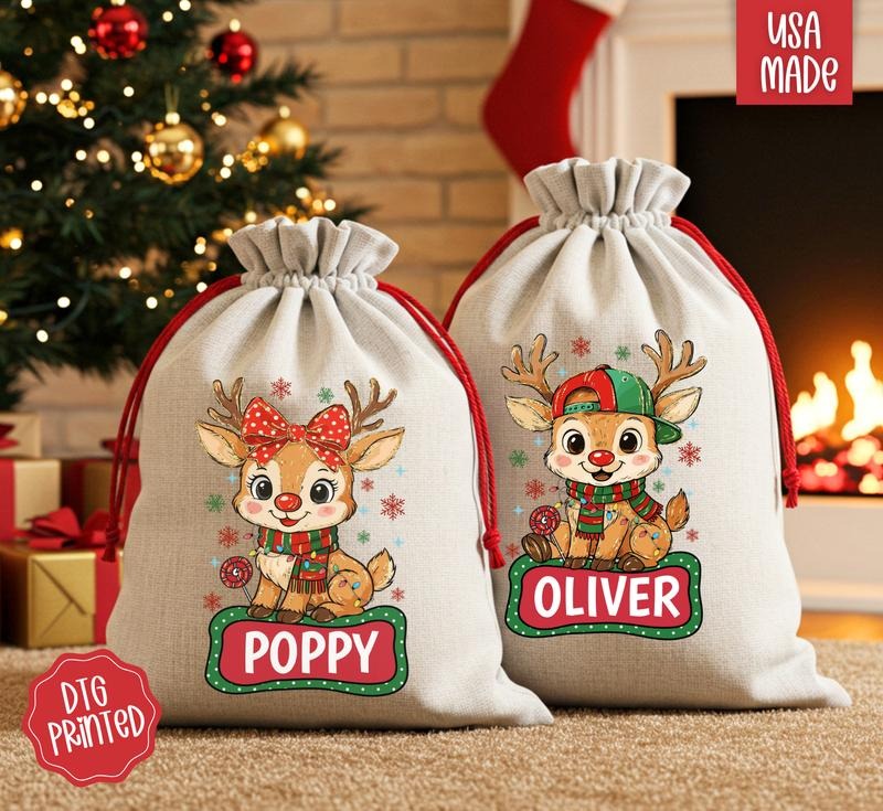 Personalized Reindeer Santa Sack Morning - Adult & Kids T-Shirts, Sweatshirts & Hoodies apparel design preview 1