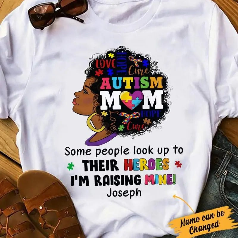 Personlized Autism Mom BWA Raising Her Hero AG52 - Adult & Kids T-Shirts, Sweatshirts & Hoodies apparel design preview 1