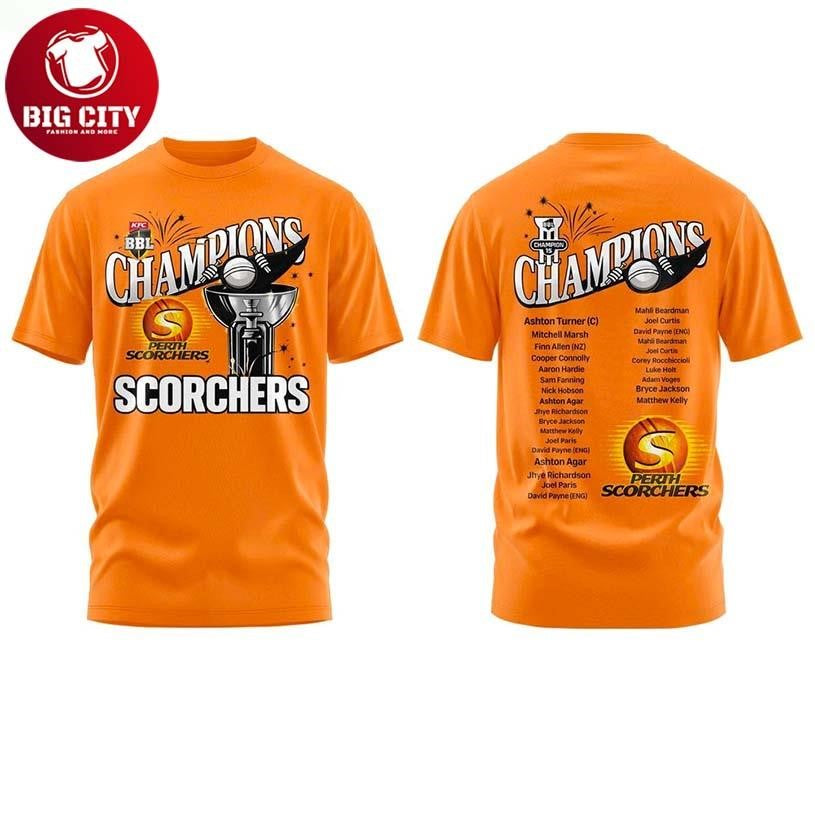 Perth Scorchers BBL Champions 2026 Two Sided - Adult & Kids T-Shirts, Sweatshirts & Hoodies apparel design preview 1