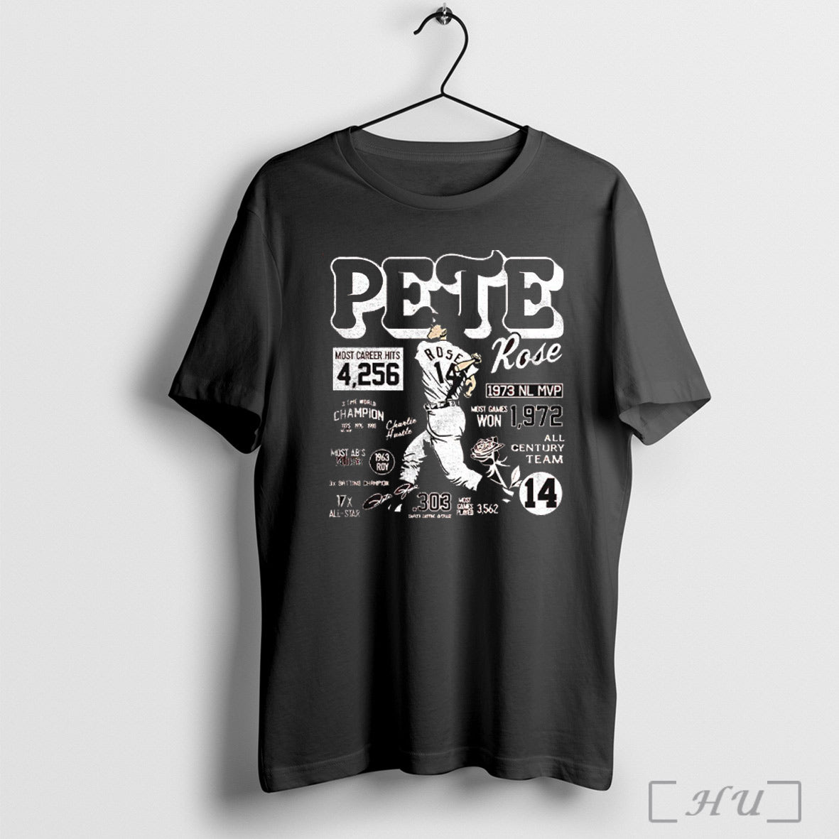Pete Rose Cincinnati Reds Baseball Career Stats - Adult & Kids T-Shirts, Sweatshirts & Hoodies apparel design preview 1