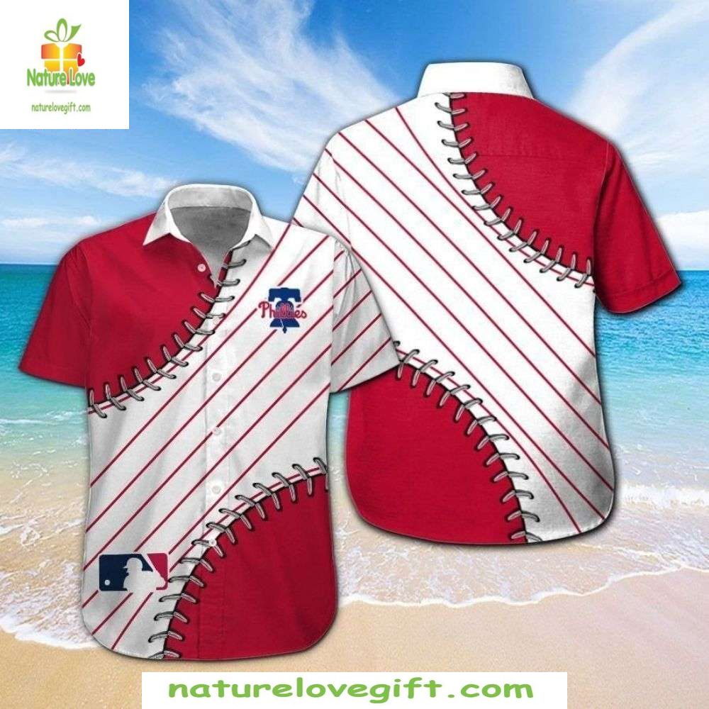 Philadelphia Phillies Hawaiian Red Baseball Seam - Adult & Kids T-Shirts, Sweatshirts & Hoodies apparel design preview 1