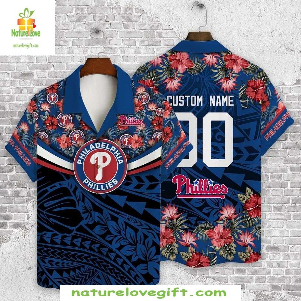 Philadelphia Phillies Hawaiian Custom Name Number - Adult & Kids T-Shirts, Sweatshirts & Hoodies apparel design preview 1