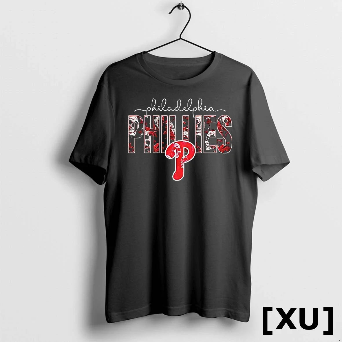 Philadelphia Phillies Skulls Floral Graphic Baseball - Adult & Kids T-Shirts, Sweatshirts & Hoodies apparel design preview 1