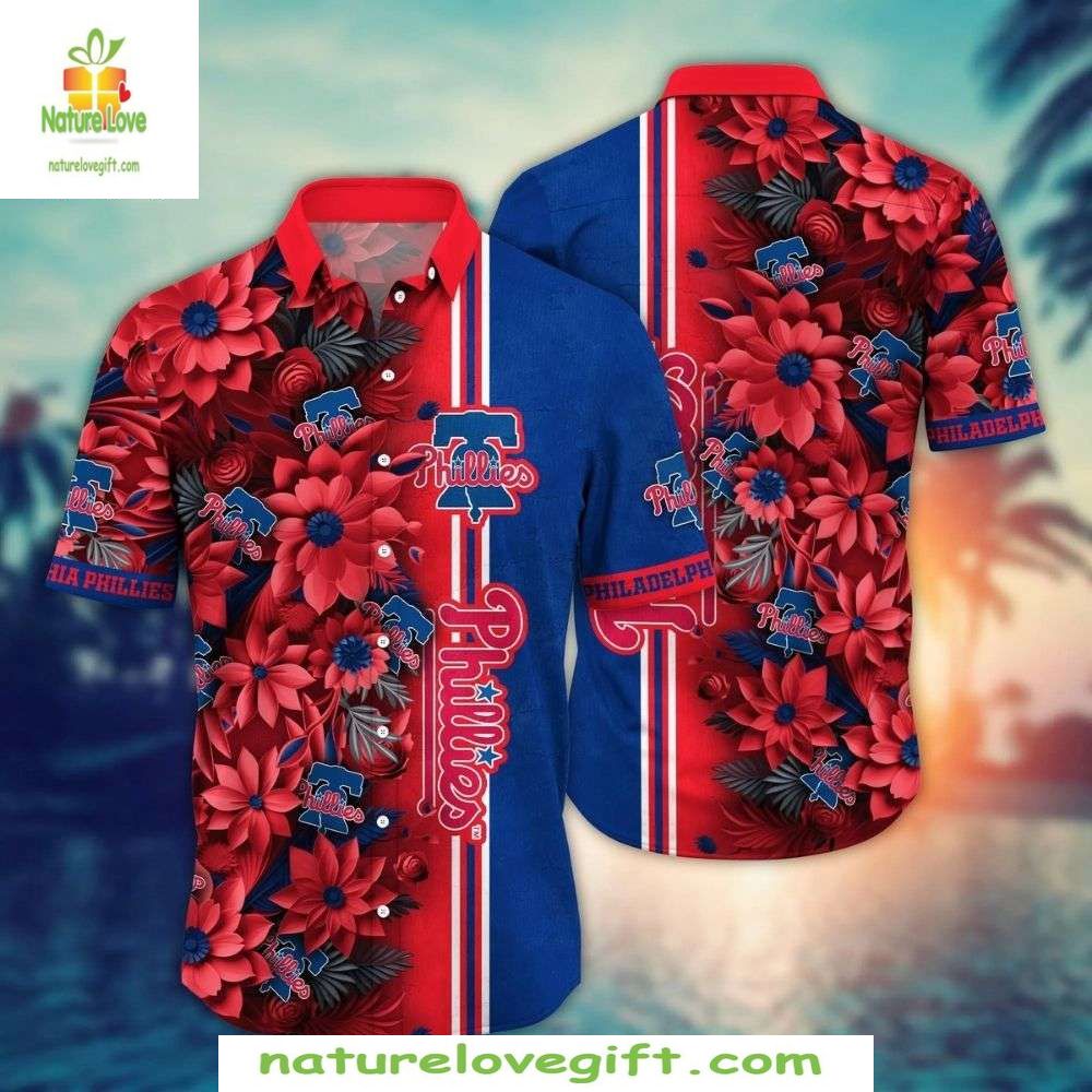 MLB Phillies Hawaiian Bold Red Botanical Team Logo - Adult & Kids T-Shirts, Sweatshirts & Hoodies apparel design preview 1