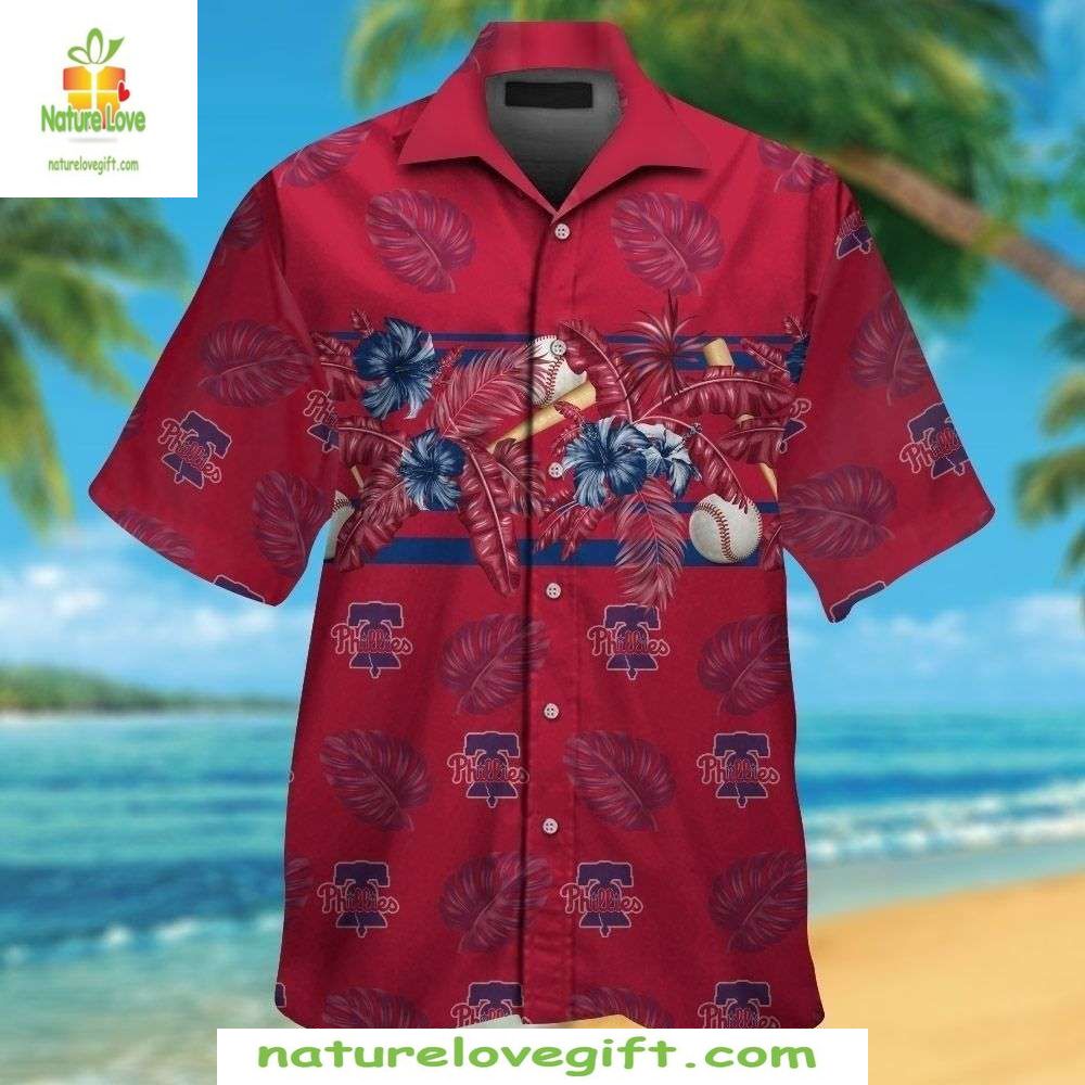 MLB Phillies Hawaiian Red Tropical Leaves Aloha - Adult & Kids T-Shirts, Sweatshirts & Hoodies apparel design preview 1