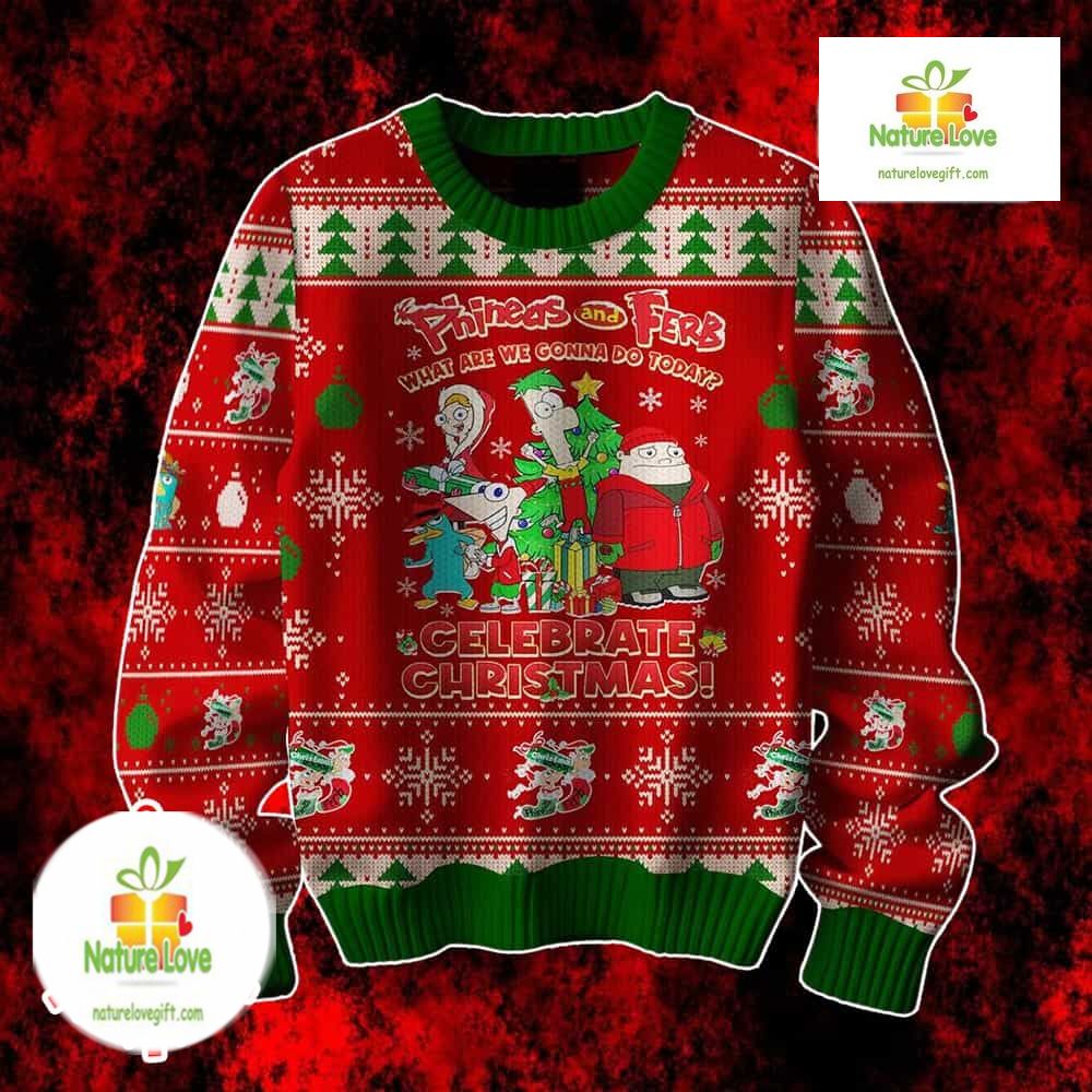 Phineas and Ferb Perry Platypus Snowflake Ugly Christmas Sweater - Holiday Gift product image