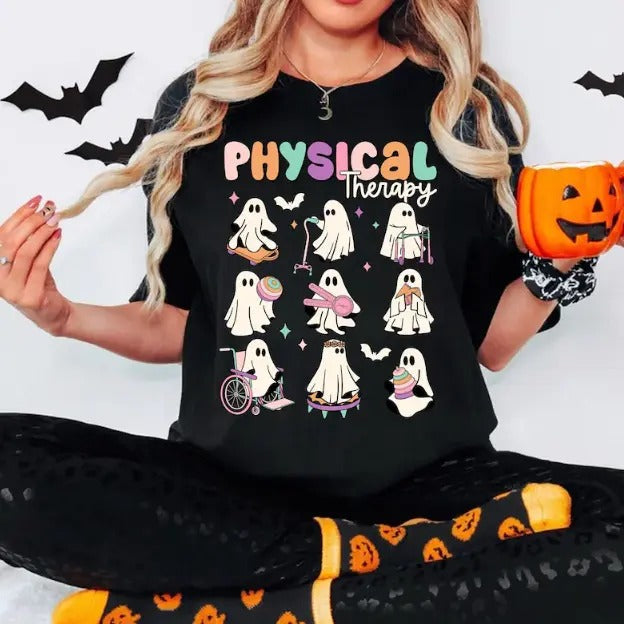 Physical Therapy PT Ghosts Halloween Therapist Spooky - Adult & Kids T-Shirts, Sweatshirts & Hoodies apparel design preview 1