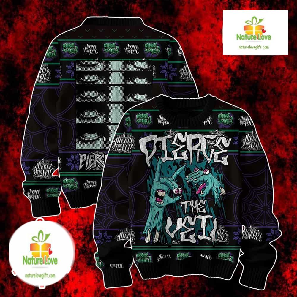 Pierce The Veil Zombie Artwork Festive Knit Ugly Christmas Sweater - Holiday Gift product image