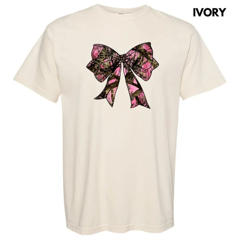 Pink Camouflage Bow Comfort Colors 'NLB' - Adult & Kids T-Shirts, Sweatshirts & Hoodies apparel design preview 1