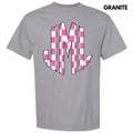 Pink Checker Monogram Comfort Colors 'NLB' - Adult & Kids T-Shirts, Sweatshirts & Hoodies apparel design preview 1