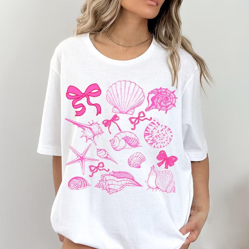 Pink Coquette Seashell Beach Coastal Retro Summer - Adult & Kids T-Shirts, Sweatshirts & Hoodies apparel design preview 1