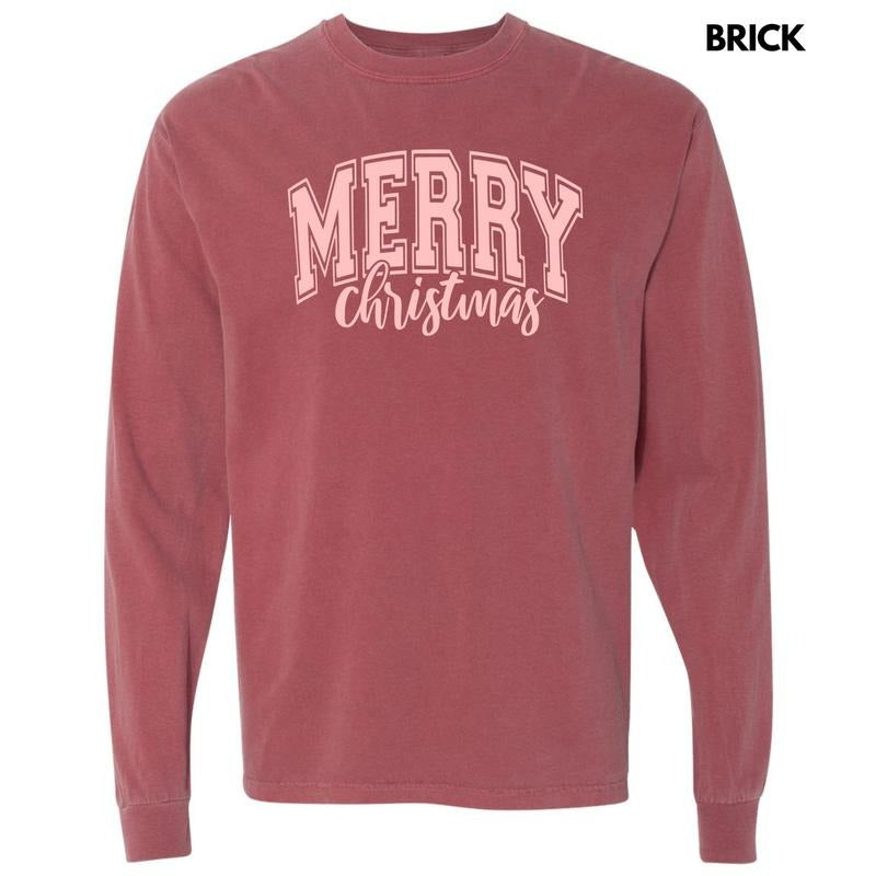 Pink Cursive Varsity Merry Comfort Colors 'NLB' - Adult & Kids T-Shirts, Sweatshirts & Hoodies apparel design preview 1