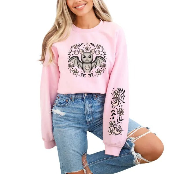Pink Cute Bat Halloween Full Sleeve Detailed Graphics - Adult & Kids T-Shirts, Sweatshirts & Hoodies apparel design preview 1