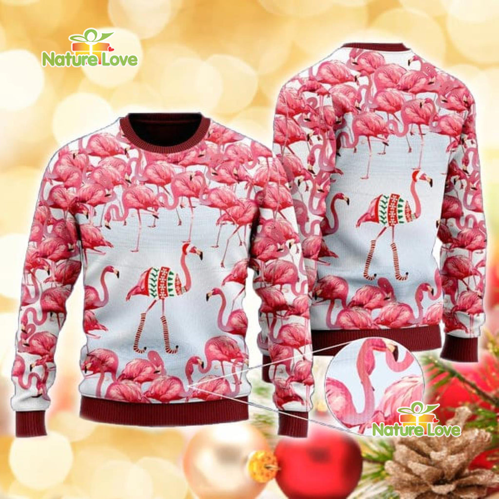 Pink Flamingo Christmas Funny Ugly Christmas Sweater - Holiday Gift product image