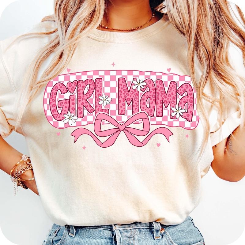Pink Girl Mama Coquette Checked Girly Leopard Mom - Adult & Kids T-Shirts, Sweatshirts & Hoodies apparel design preview 1