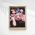 Pink Leopard Psychedelic Poster Glowing Mushrooms - Adult & Kids T-Shirts, Sweatshirts & Hoodies apparel design preview 1