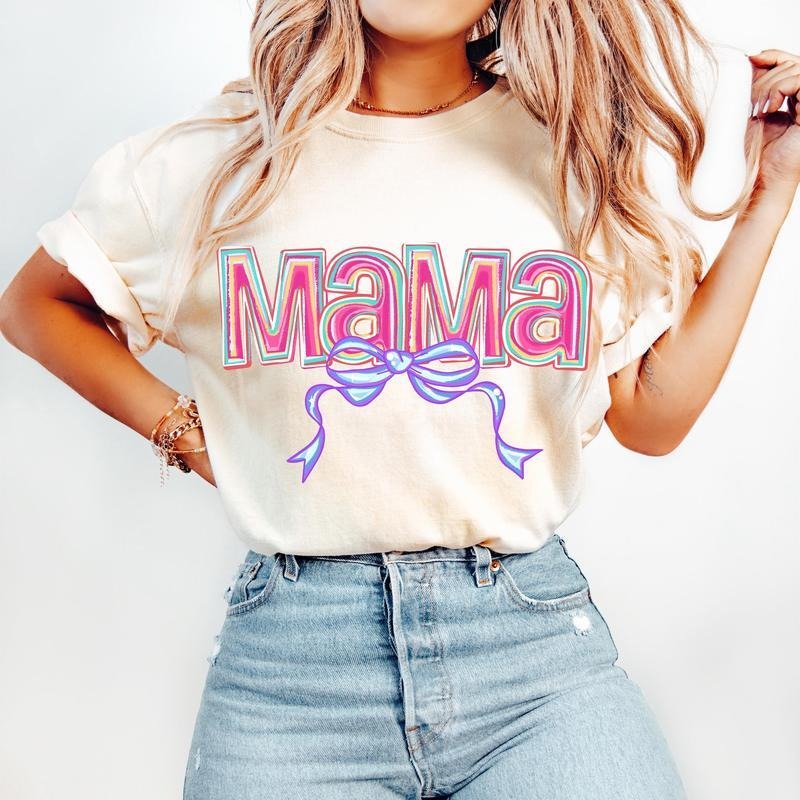 Pink Mama Coquette Bow Varsity Doodle Hand Drawn Mom - Adult & Kids T-Shirts, Sweatshirts & Hoodies apparel design preview 1