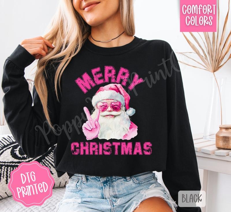 Pink Merry Santa Comfort Colors Cute - Adult & Kids T-Shirts, Sweatshirts & Hoodies apparel design preview 1